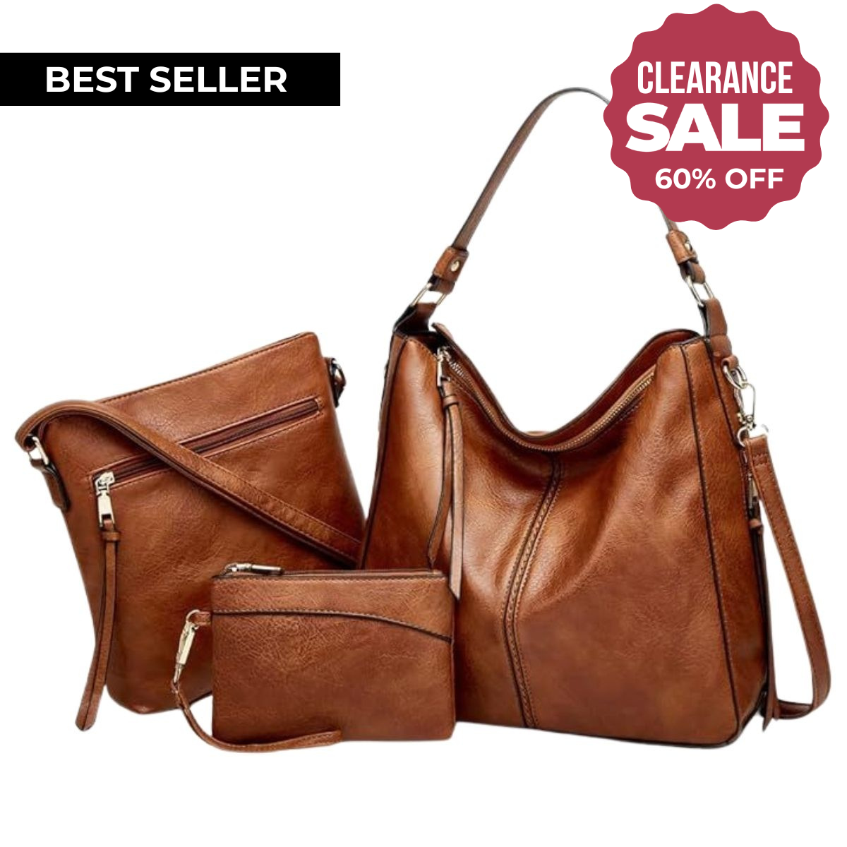 Set Hobo Bag in Pelle di Lusso a 3 Pezzi