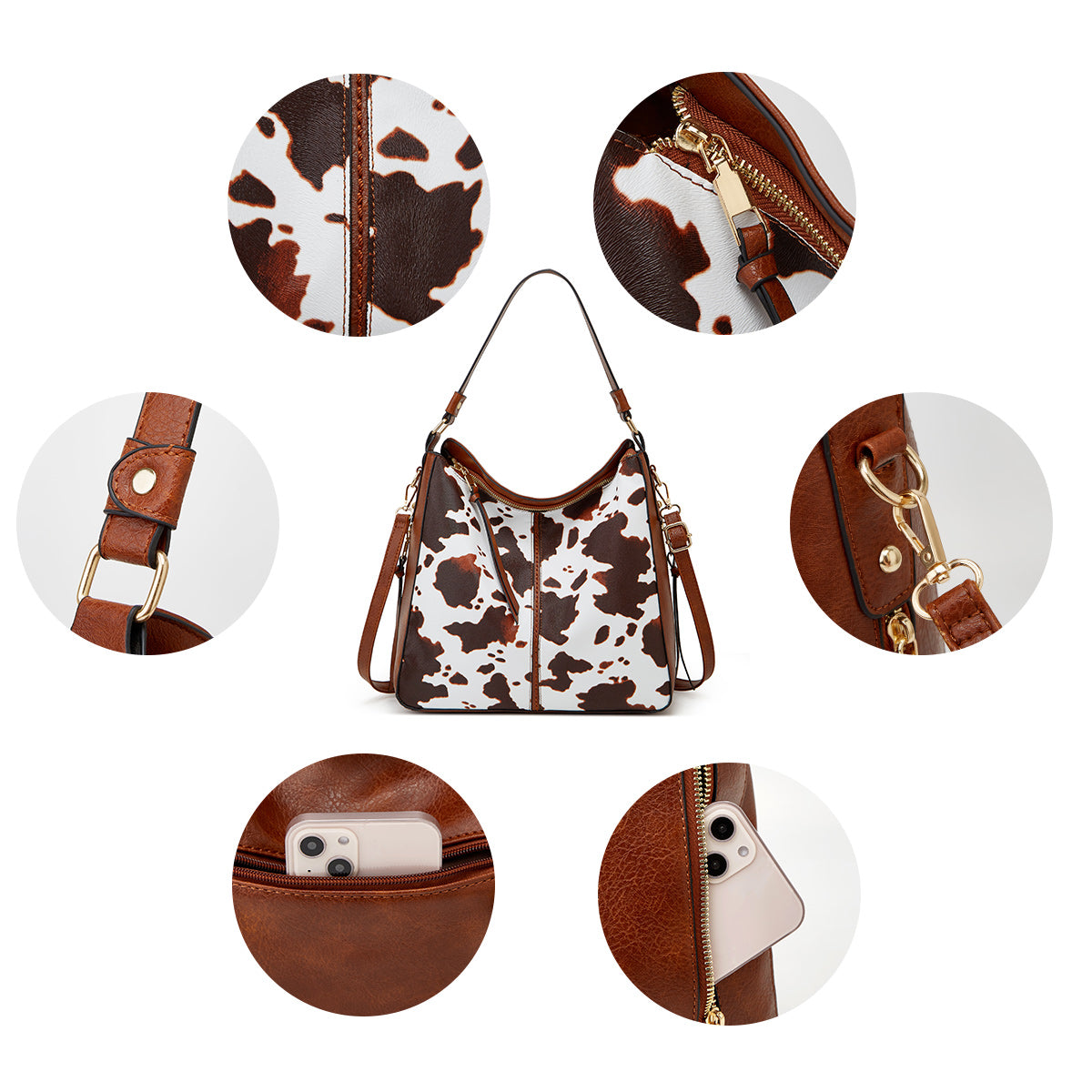 Set Hobo Bag in Pelle di Lusso a 3 Pezzi Stampata
