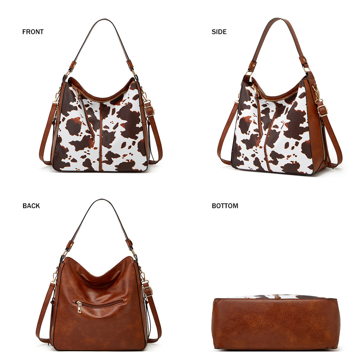 Set Hobo Bag in Pelle di Lusso a 3 Pezzi Stampata