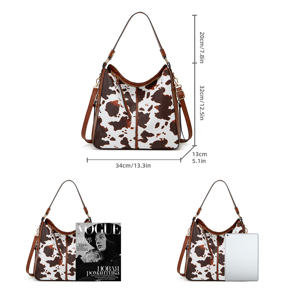 Borsa Hobo Antifurto in Pelle Stampata di Lusso + Portafoglio Omaggio
