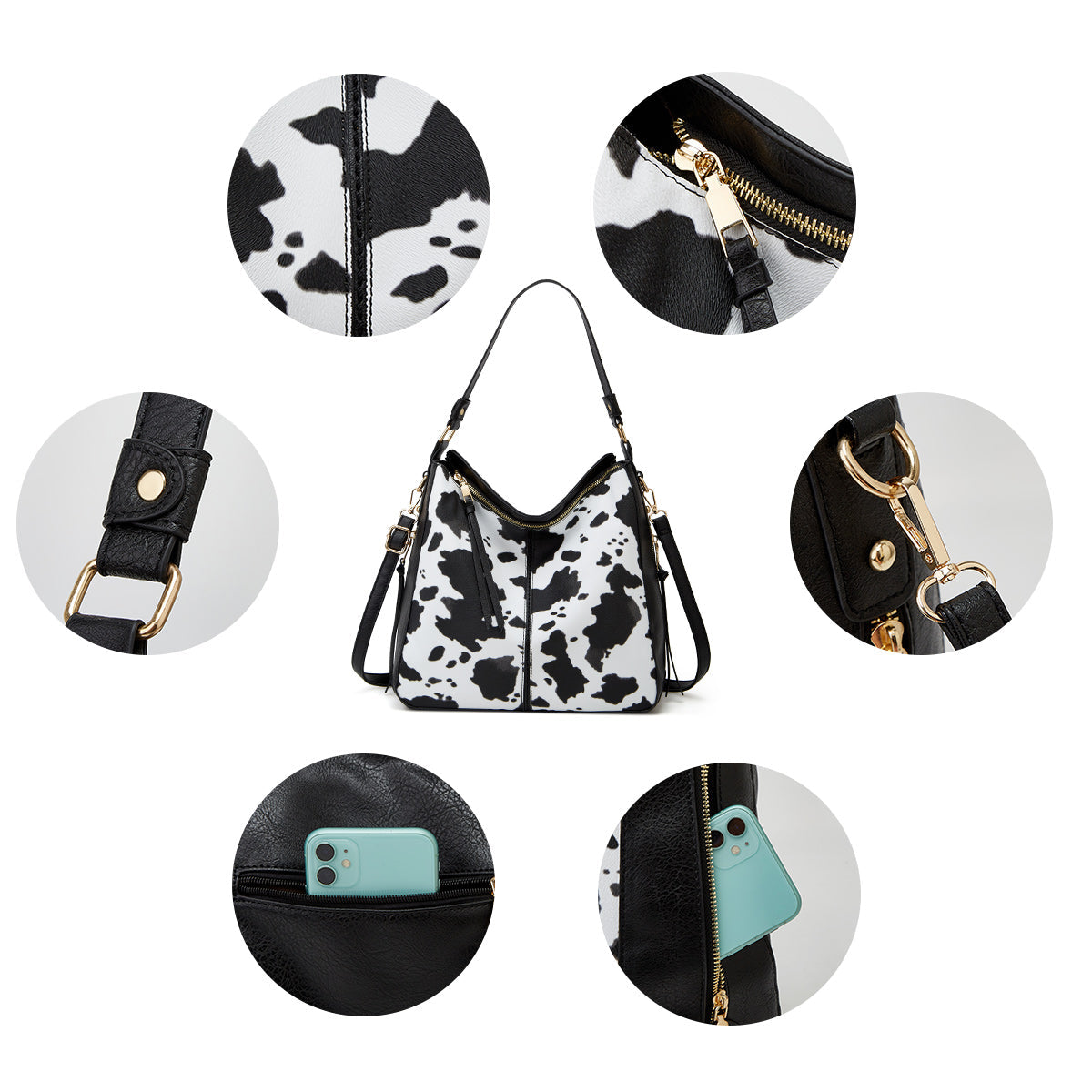 Borsa Hobo Antifurto in Pelle Stampata di Lusso + Portafoglio Omaggio