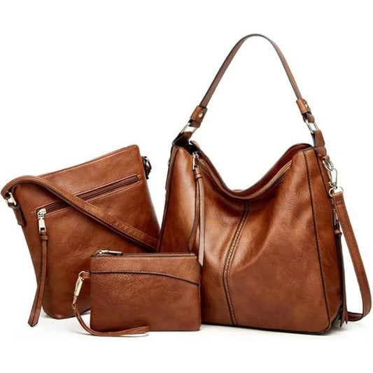 Set Hobo Bag in Pelle di Lusso a 3 Pezzi