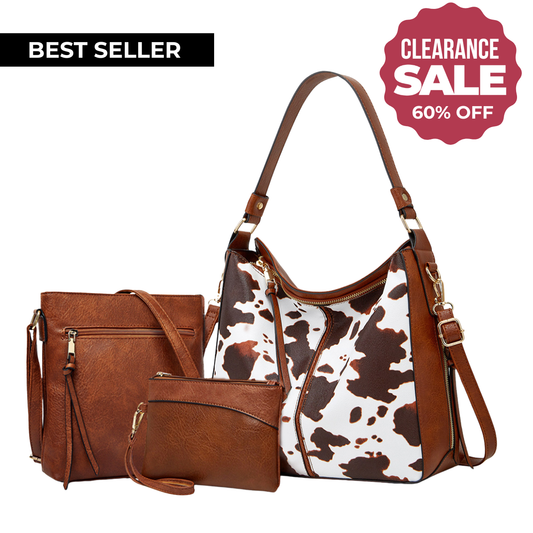 Set Hobo Bag in Pelle di Lusso a 3 Pezzi Stampata