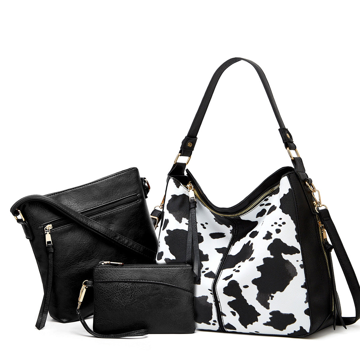 Set Hobo Bag in Pelle di Lusso a 3 Pezzi Stampata