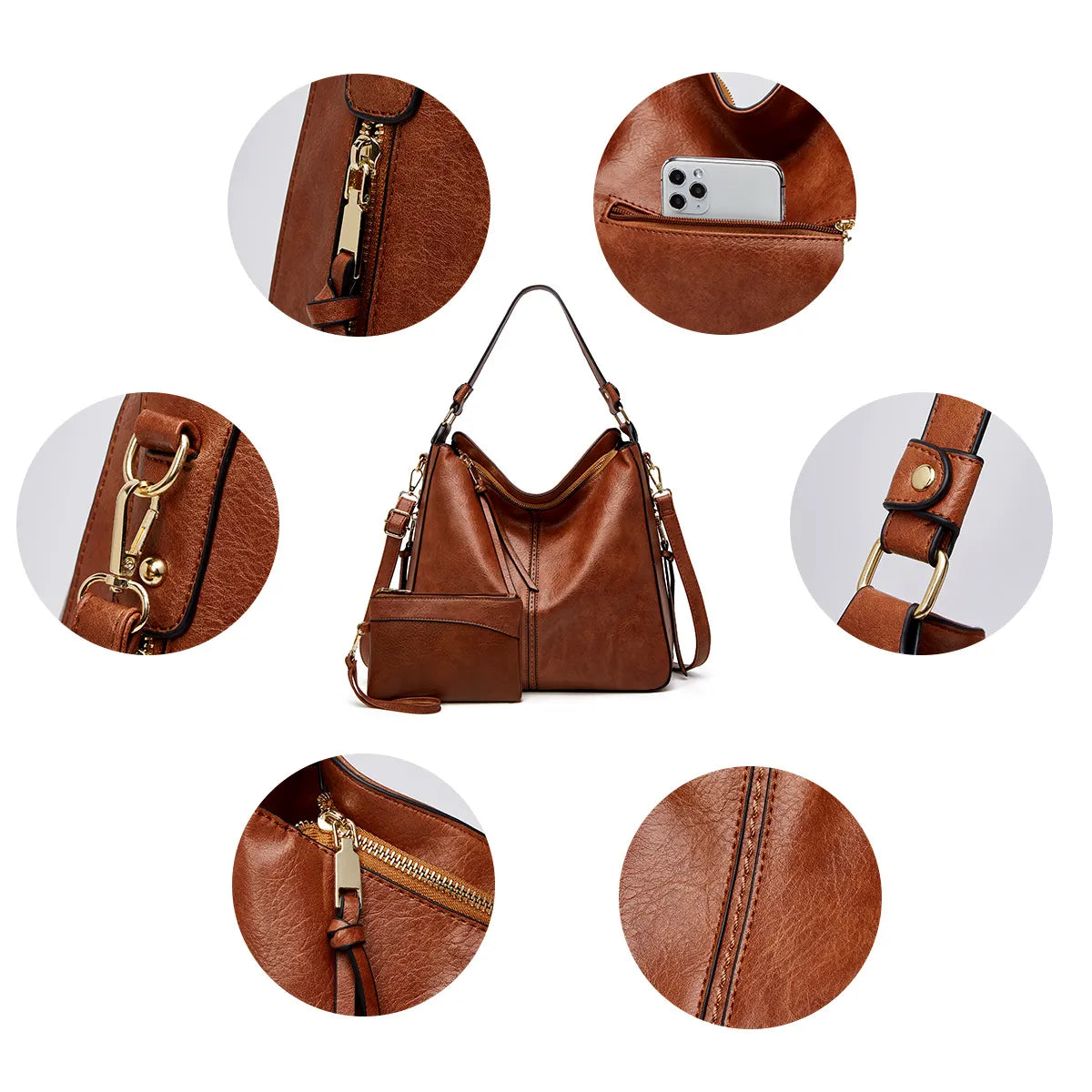 Set Hobo Bag in Pelle di Lusso a 3 Pezzi