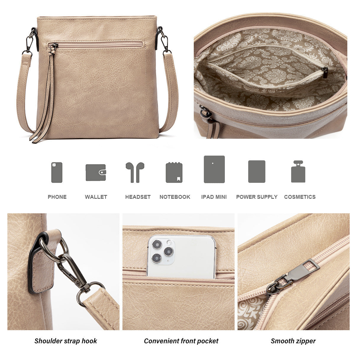 Set Borsa Hobo Morbida a 3 Pezzi