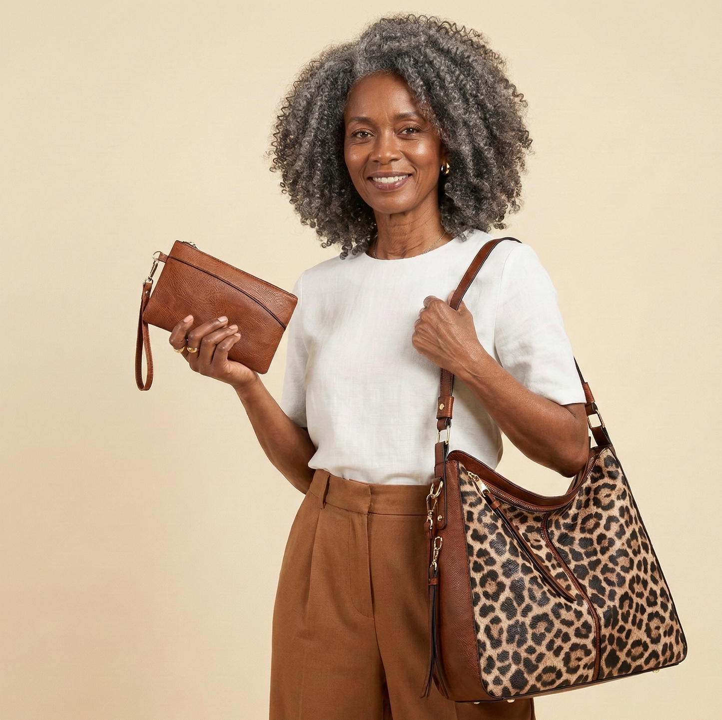 Borsa Hobo Antifurto in Pelle Stampata di Lusso + Portafoglio Omaggio