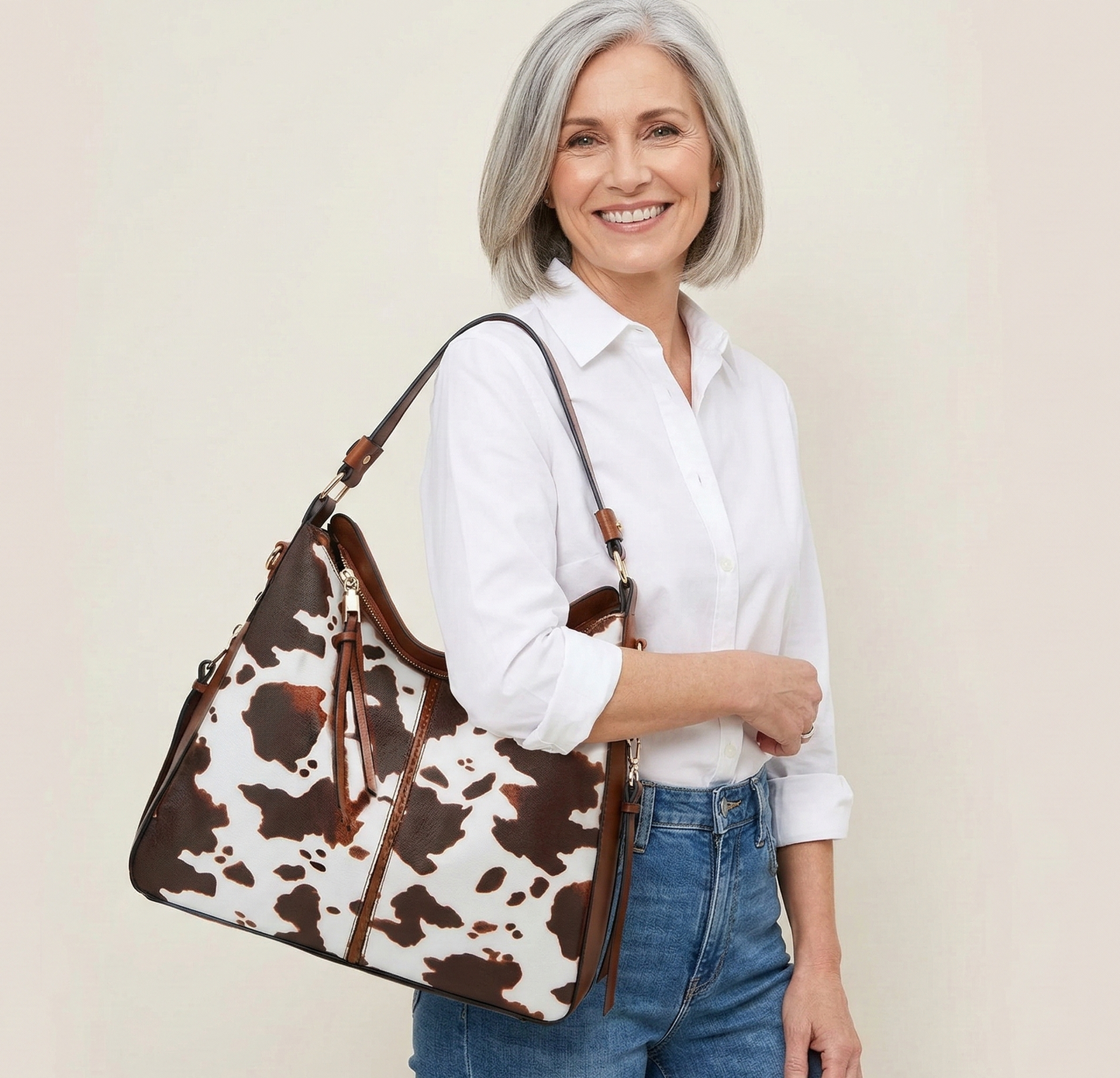 Borsa Hobo Antifurto in Pelle Stampata di Lusso + Portafoglio Omaggio